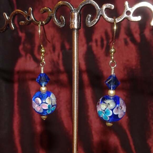 Lampwork earrings in petite 12 mm. Czech beads & Austrian crystals in six colors - Picture 6 of 16
